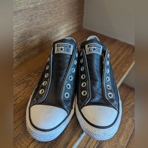 Converse Leather Sneaker unisex All Star Slip On Black Shoe Men's 6.5 Women's8.5